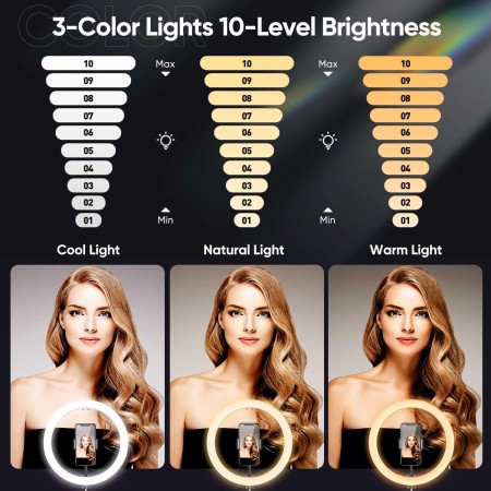 Selfie Ring Light with Black Tripod Stand 12-inch Dimmable Desktop Ringlight with DIY Ports, Circle Light LED Camera Lighting for Live Stream /Makeup, Compatible with iPhone Android